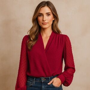 Wrap Front Long Sleeve Blouse